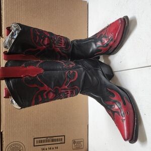 Black and Red Skull Cowboy Boots